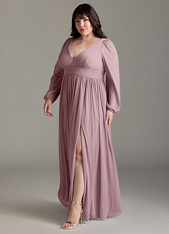 Azazie Norah Bridesmaid Dresses Dusty Rose V-Neck Long Sleeve Dress image11