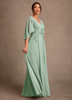Azazie Tilda Brudens mor kjoler A-Line Blonder Chiffon Gulv-længde Kjole image3