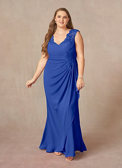 Azazie Gladys Mother of the Bride Dresses Royal Blue A-Line Queen Anne Lace Chiffon Dress image9