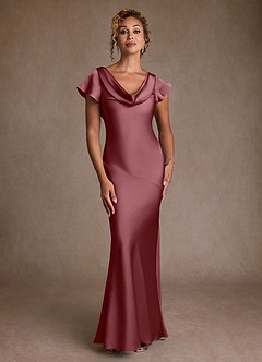 Azazie Shelby Mother of the Bride Dresses Desert Rose Mermaid Pleated Stretch Satin Dress image4