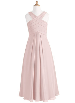 Azazie Kaleigh Junior Robe Trapèze en Mousseline de soie Plissée Rose Pâle image6