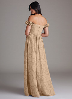 Azazie Autumn Bridesmaid Dresses Champagne A-Line Off the Shoulder Floral Burnout Convertible Dress image3