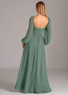Azazie Bailee Bridesmaid Dresses Eucalyptus A-Line Long Sleeve Chiffon Dress image4