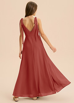 Azazie Izzy Junior Vestido de Terracota de Gasa de Corte en A con Plisado image2