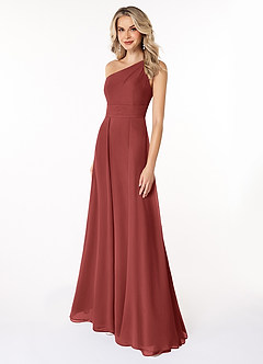 Azazie Dallas Bridesmaid Dresses Terracotta A-Line One Shoulder Chiffon Dress image1