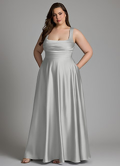 Azazie Azaria Brudtärnklänningar Klänning av A-linje i Stretch Satin Korsett Silver image9