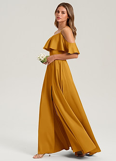 Azazie Jean Jurken voor bruidsmeisjes Jurk van Stretch Satijn met A-Lijn Off the Shoulder Boterbabbelaar image5