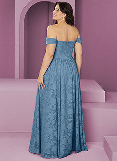 Barbie ♥ Azazie Robes de demoiselle d'honneur Robe Trapèze Convertible en Blumen-Burnout Épaule décolletée Acier Bleuté image8