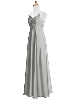 Azazie Avelina Junior Vestido de Plata de Satén Elástico de Corte En A con Plisado image9