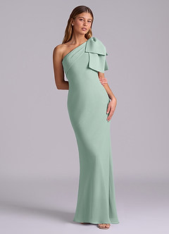 Azazie Yuanna Bridesmaid Dresses Agave Mermaid One Shoulder Chiffon Dress image3