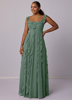 Barbie ♥ Azazie Bridesmaid Dresses Eucalyptus A-Line with Pockets Chiffon Dress image3