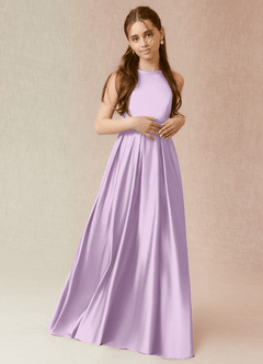 Azazie Arianthe Junior Frosted Lilac A-Line with Pockets Stretch Satin Dress image2