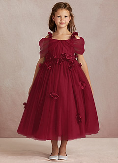 Azazie Shaylee Flower Girl Dresses Burgundy A-Line Off the Shoulder Tulle Dress image3