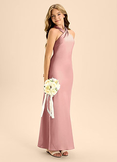 Azazie Doretta Junior Vestido de Rosetón de Satén Elástico de Corte En A con Plisado image7