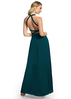 Azazie Clarice Bridesmaid Dresses Pine A-Line Halter Chiffon Dress image4