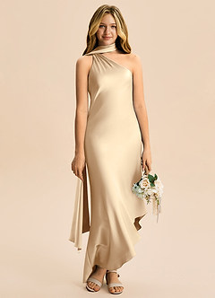 Azazie Briony Junior Etui Plissee Stretch-Satin Kleid Champagner image5