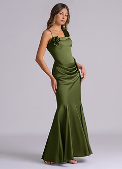 Azazie Inara Bridesmaid Dresses Olive Mermaid Pleated Stretch Satin Dress image5