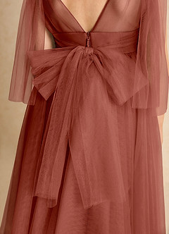 Azazie Dori Robe Demoiselle D'honneur Fillette Robe Trapèze en Tulle Rayé Auburn image7
