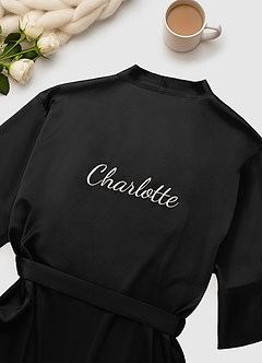 front Matching Color Personalized Embroidered Name 2-Piece Ruffle Satin Robe and Slip Set