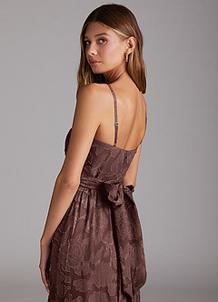 Azazie Nathalia Bridesmaid Dresses Espresso A-Line Bow Floral Burnout Dress image6