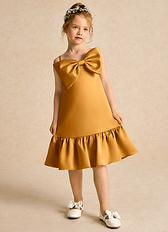 Azazie Kiwi vestidos de niña de las flores Vestido de Caramelo de Satin Mate de Corte En A con Tirante Espagueti image4