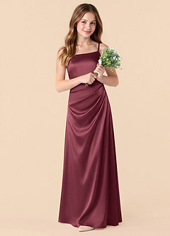 Azazie Renna Junior Vestido de Merlot de Satén Elástico de Corte en A con Plisado image3