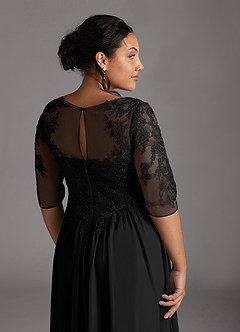 Azazie Harriet Mère de la mariée Robes Robe Trapèze en Maille Dentelle en forme d'anneau Noir image8