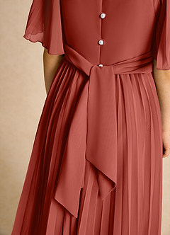Azazie Gisele Flower Girl Dresses Terracotta A-Line Pleated Chiffon Dress image7