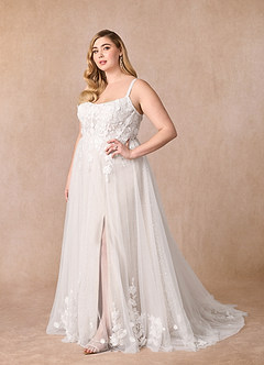 Azazie Jovana Abiti da Sposa Abito A-Line in Tulle con Scollo a U Diamante Bianco Sabbia image6