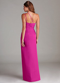 Azazie Eren Vestidos de damas de honor Vestido de Fucsia de Gasa de Corte Recto con Hombro unilateral image7