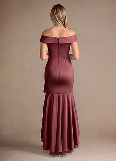 Azazie Billings Moeder van de bruid jurken Zeemeermin Jurk van Stretch Satijn Off the Shoulder Merlot image4