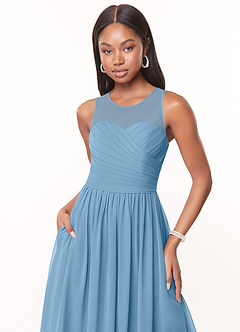 Azazie Nina Brautjungfernkleider A-Linie Plissee Chiffon Kleid Stahlblau image5