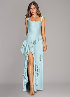 Azazie Sloane Bridesmaid Dresses Cloud Blue A-Line Sweetheart Neckline Stretch Satin Dress image1