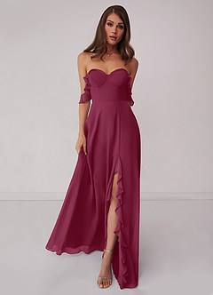 Barbie ♥ Azazie Bridesmaid Dresses Mulberry A-Line Off the Shoulder Chiffon Convertible Dress image10