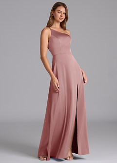 Azazie Trina Bridesmaid Dresses Dusty Rose A-Line One Shoulder Stretch Satin Dress image4