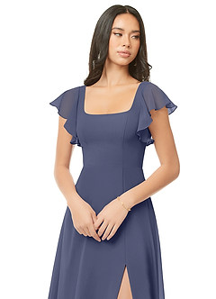 Azazie Bondi Jurken voor bruidsmeisjes Jurk van Chiffon met A-Lijn Ruches Stormachtig image6