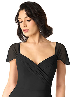 Azazie Tancie Vestidos de damas de honor Vestido de Negro de Gasa de Corte en A Convertible con Vestidos sin tirantes image4