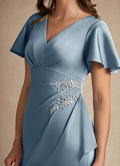 Azazie Robins Mother of the Bride Dresses Dusty Blue A-Line Pleated Stretch Satin Dress image6