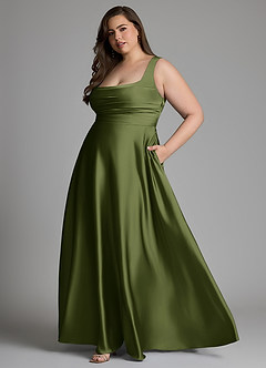 Azazie Azaria Vestidos de madrinha de casamento Vestido Oliva de Cetim elástico de Linha A com Corpete image10