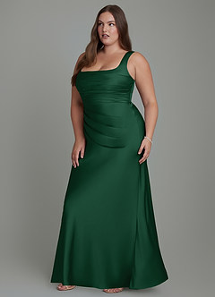 Azazie Agustina Vestidos de damas de honor Vestido Verde Oscuro de Satén Elástico de Corte Sirena con Corsé image11