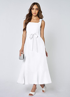 Love Of Romance White Tie-Straps Ruffled Midi Dress image4