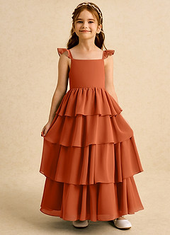 Azazie Boba Blumenmädchenkleider A-Linie Rechteckiger Ausschnitt Chiffon Kleid Gebranntes Orange image6