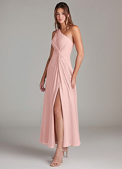 Azazie Brooke Bridesmaid Dresses Powder Pink A-Line One Shoulder Chiffon Dress image3