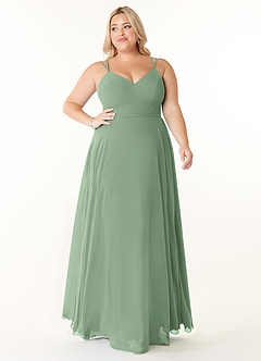 Azazie Janine Brautjungfernkleider A-Linie V-Hals Chiffon Kleid Matcha image6