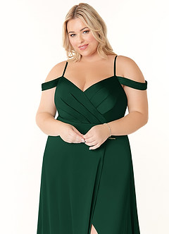 Azazie Ocean Bridesmaid Dresses Dark Green A-Line V-Neck Pleated Stretch Satin Dress image20