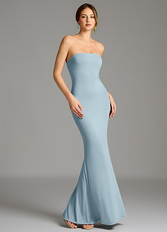 Azazie Shaniya Robes de demoiselle d'honneur Robe Sirène en Jersey extensible de qualité supérieure Sans bretelles Bleu Poussiéreux image3