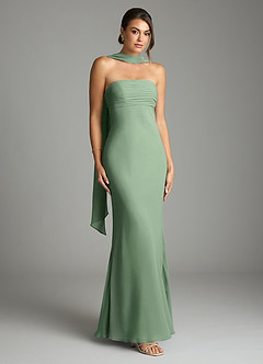 Azazie Saylor Vestidos de damas de honor Vestido de Matcha de Gasa de Corte Sirena con Sin tirantes image1