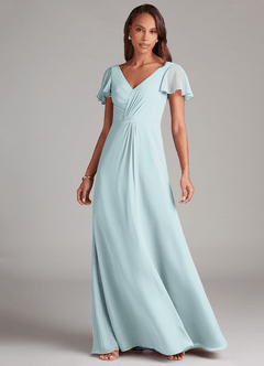Azazie Soren Bridesmaid Dresses Mist A-Line Ruched Chiffon Dress image3