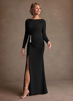 Azazie Mirabal Final Sale Black Sheath Pleated Stretch Crepe Dress image4