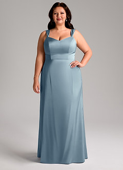 Azazie Denice Robes de demoiselle d'honneur Robe Fourreau en Satin extensible Plissée Bleu Poussiéreux image8
